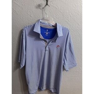 Polo Shirt Mens Blue White Striped Fairway Greene Size XXL Red Hat‎ Logo